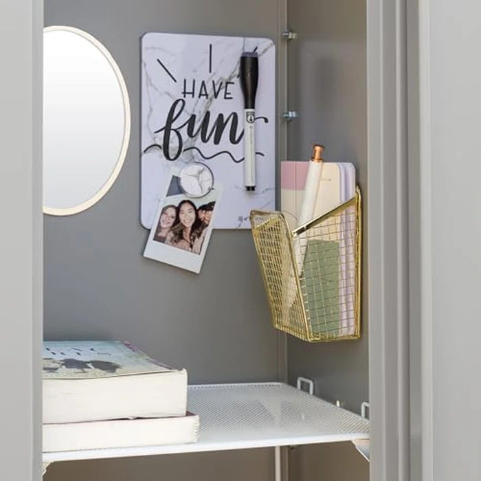U Brands Locker Organizer and Decorating Kit, Back to School Essentials, Gold, 11-Piece, Includes Marble-Print Accessories, Mirror, Shelf, and More (4146U01-06) by U Brands - Image 9