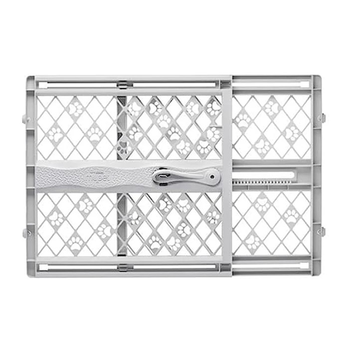 MYPET North States Paws Portable Pet Gate: 26-40" Wide. Pressure Mount. No Tools Needed. Made in USA. Dog Gate 23" Tall, Expandable, Durable Dog Gates for Doorways, Light Gray by MYPET - Image 1