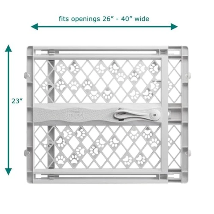 MYPET North States Paws Portable Pet Gate: 26-40" Wide. Pressure Mount. No Tools Needed. Made in USA. Dog Gate 23" Tall, Expandable, Durable Dog Gates for Doorways, Light Gray by MYPET - Image 3