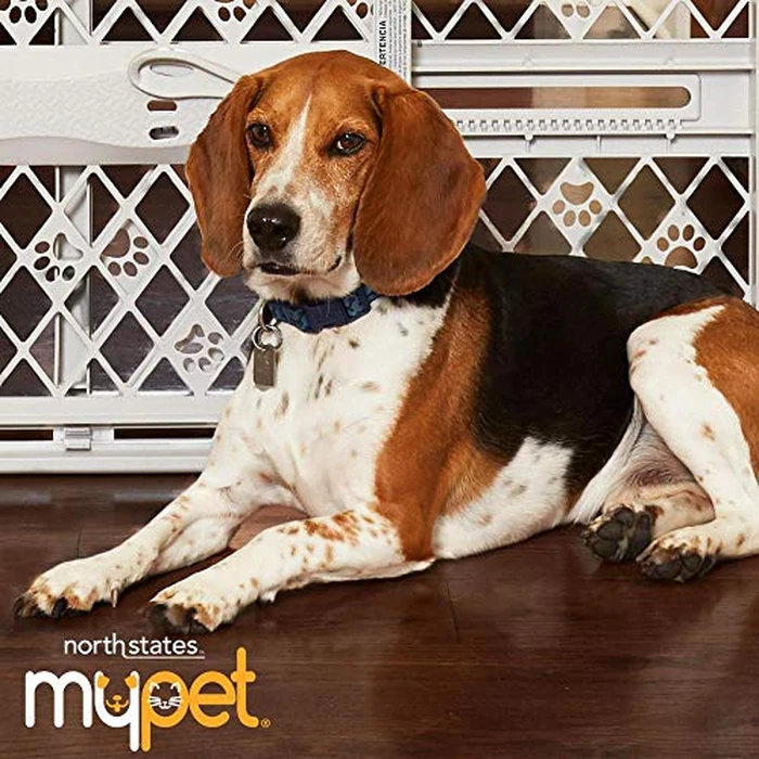 MYPET North States Paws Portable Pet Gate: 26-40" Wide. Pressure Mount. No Tools Needed. Made in USA. Dog Gate 23" Tall, Expandable, Durable Dog Gates for Doorways, Light Gray by MYPET - Image 7