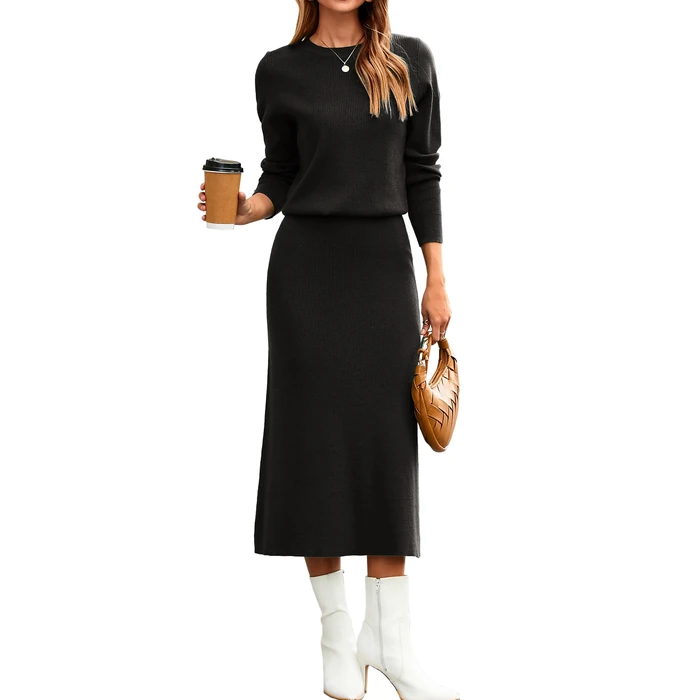 Glamaker Womens 2 Piece Skirt Sets Fall Fashion Matching Set Casual Sweater Dress Knit Lounge Travel Outfits Winter clothes (Black S) by Glamaker - Used - Like New condition