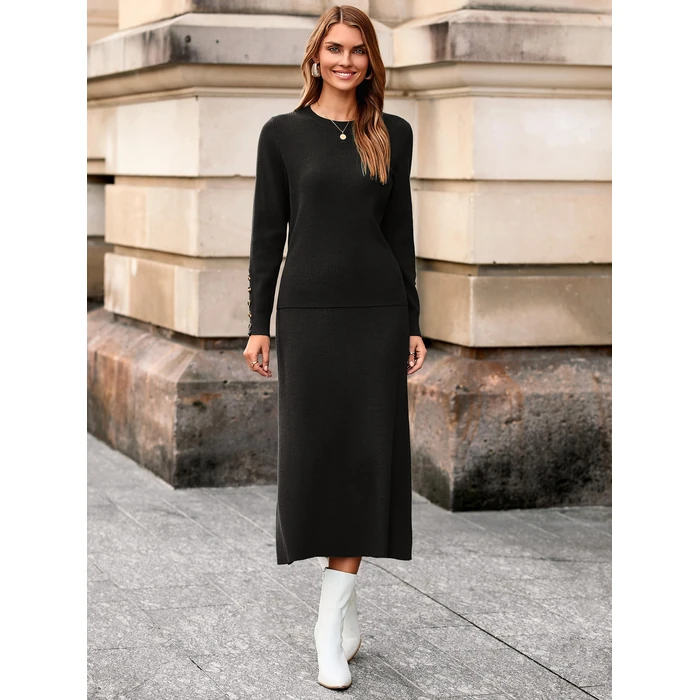 Glamaker Womens 2 Piece Skirt Sets Fall Fashion Matching Set Casual Sweater Dress Knit Lounge Travel Outfits Winter clothes (Black S) by Glamaker - Image 5