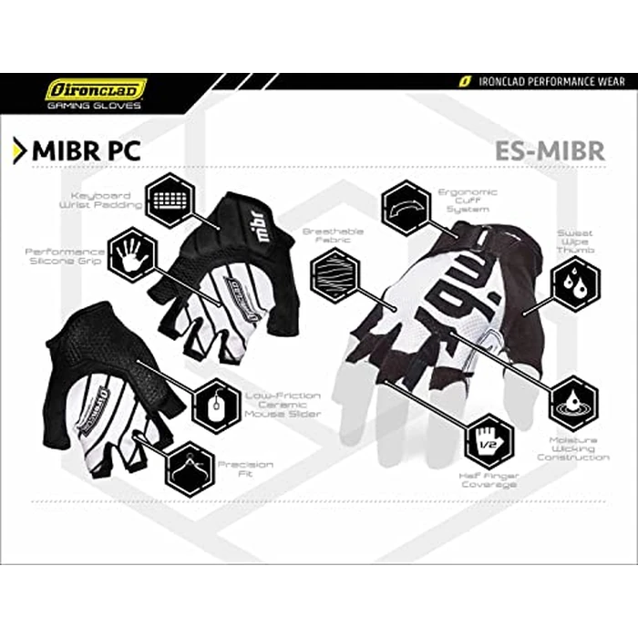 Ironclad MIBR PC Gaming Gloves, Precision Fit, Performance Grip, Machine Washable, (1 Pair), Size S (ES-MIBR-02-S) by Ironclad - Image 5
