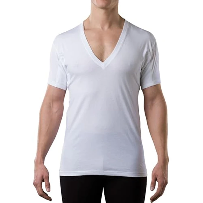 Men's Sweatproof Undershirt - Cotton Deep V Neck T-Shirt with Underarm Sweat Pads - Original Fit - Aluminum-Free Alternative - White - Small by THOMPSON TEE - Image 1