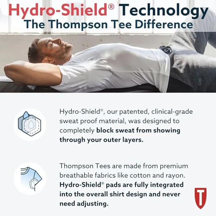 Men's Sweatproof Undershirt - Cotton Deep V Neck T-Shirt with Underarm Sweat Pads - Original Fit - Aluminum-Free Alternative - White - Small by THOMPSON TEE - Image 3