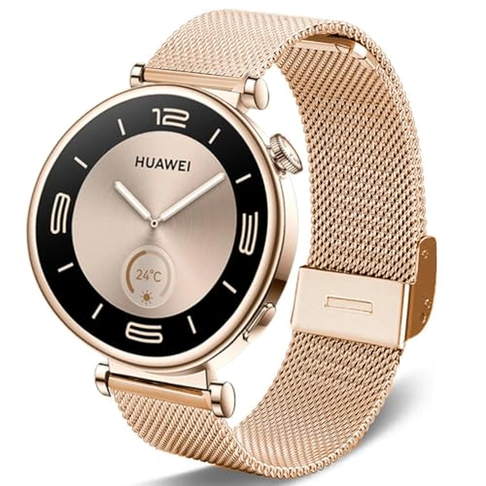 DEALELE Bands Compatible with Huawei Watch GT5 Pro 42mm / GT5 / GT4 41mm / Fossil Q Venture Gen 4/3 / Women's Gen 5E 42mm / Women's Gen 6, 18mm Stainless Steel Metal Mesh Replacement Strap, Rose gold by DEALELE - Image 1