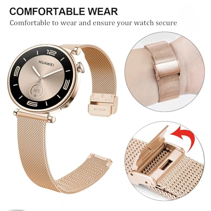 DEALELE Bands Compatible with Huawei Watch GT5 Pro 42mm / GT5 / GT4 41mm / Fossil Q Venture Gen 4/3 / Women's Gen 5E 42mm / Women's Gen 6, 18mm Stainless Steel Metal Mesh Replacement Strap, Rose gold by DEALELE - Image 2