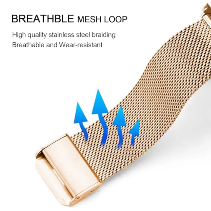 DEALELE Bands Compatible with Huawei Watch GT5 Pro 42mm / GT5 / GT4 41mm / Fossil Q Venture Gen 4/3 / Women's Gen 5E 42mm / Women's Gen 6, 18mm Stainless Steel Metal Mesh Replacement Strap, Rose gold by DEALELE - Image 3