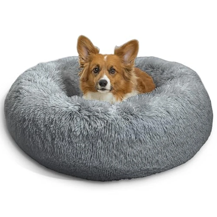Best Friends by Sheri The Original Calming Donut Dog Bed for Medium Dogs up to 45 lbs, Shag Faux Fur, Gray, Medium, 30"x30" by Best Friends by Sheri - Used - Very Good condition - US$46.20