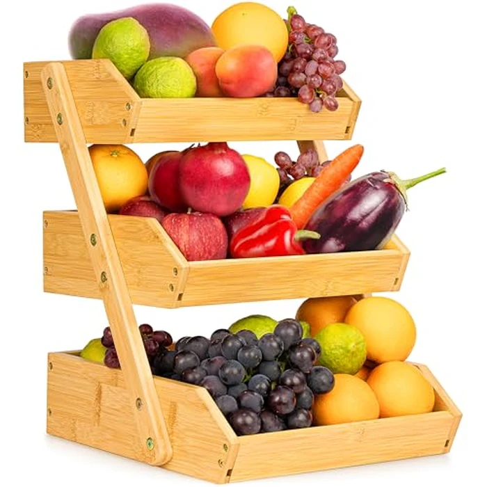 Golden Nature - Fruit Basket - 3-Tier Bamboo Fruit & Vegetable Storage Organizer for Kitchen Counter - Lightweight & Easy Assembly Countertop Fruit Stand Holder Bowl w/ Included Screws by Golden Nature - Image 1