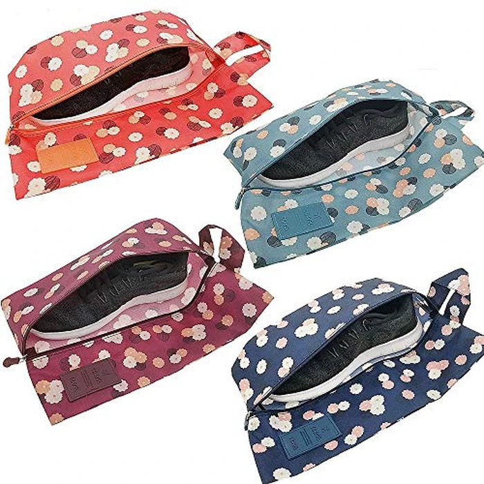 M-jump 4 Pack Travel Essentials Shoe Bags 4 Colors Fashion Shoe Bags for Men & Women Shoe Storage, Travel Accessories Vacation, Luggage Organizer Portable Shoe Pouch with Handle by M-jump - Used - Very Good condition - US$7.12