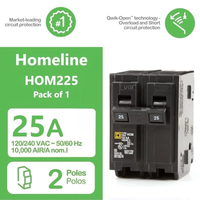 FalconSupply Genuine Square D HOM225 Circuit Breaker Kit Bundle (1 Pack), 25 Amp (25A) Double Pole, 120/240V, 10kAIC, UL Listed, Plug-On for Homeline Load Centers & Panel Box, New Replacement by FalconSupply - Image 2