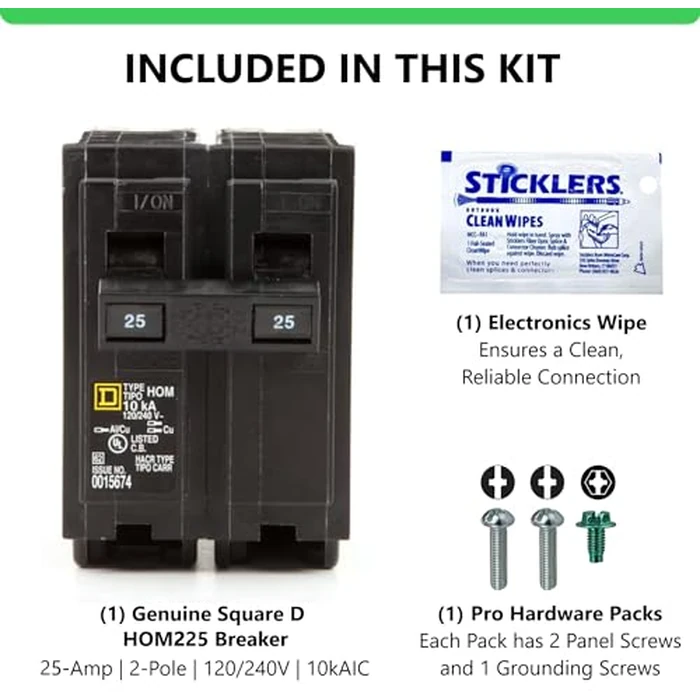 FalconSupply Genuine Square D HOM225 Circuit Breaker Kit Bundle (1 Pack), 25 Amp (25A) Double Pole, 120/240V, 10kAIC, UL Listed, Plug-On for Homeline Load Centers & Panel Box, New Replacement by FalconSupply - Image 5