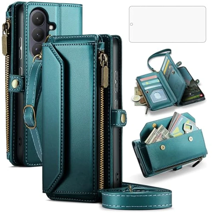 Asuwish Phone Case for Samsung Galaxy S26 Plus S26+ 5G Zipper Wallet Cover with Screen Protector and Wrist Strap Flip RFID Blocking Cash Card Holder Stand Cell S26Plus 26S + S 26 26+ Women Girls Green by Asuwish - Image 1