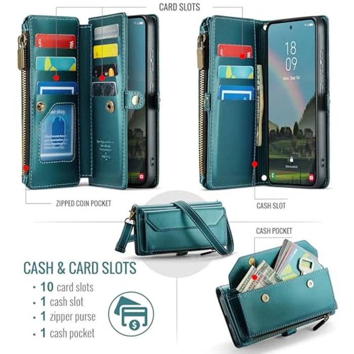 Asuwish Phone Case for Samsung Galaxy S26 Plus S26+ 5G Zipper Wallet Cover with Screen Protector and Wrist Strap Flip RFID Blocking Cash Card Holder Stand Cell S26Plus 26S + S 26 26+ Women Girls Green by Asuwish - Image 3