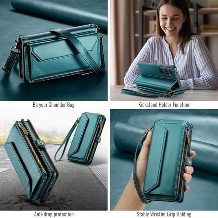 Asuwish Phone Case for Samsung Galaxy S26 Plus S26+ 5G Zipper Wallet Cover with Screen Protector and Wrist Strap Flip RFID Blocking Cash Card Holder Stand Cell S26Plus 26S + S 26 26+ Women Girls Green by Asuwish - Image 9