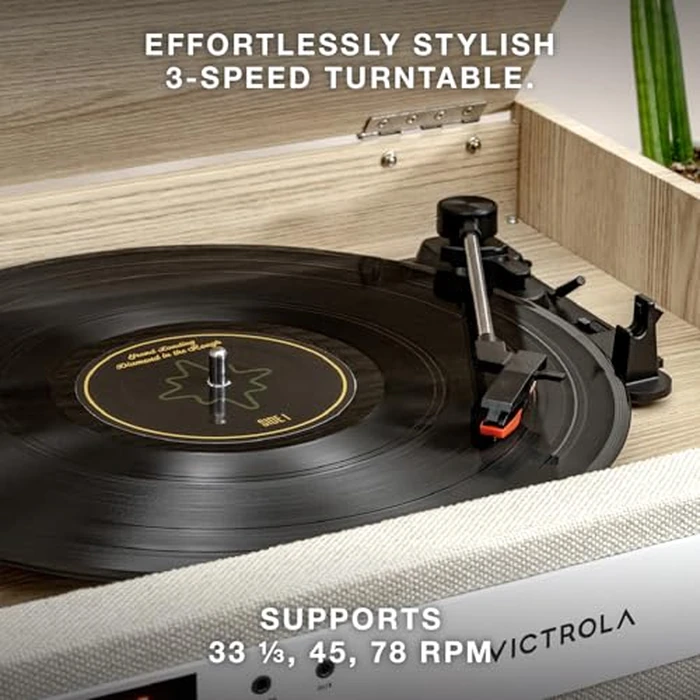Victrola Century 6-in-1 Vinyl Record Player & Music Center - 3-Speed Turntable, CD & Cassette Player, VINYLSTREAM, Bluetooth & 3.5mm Aux, Record Player with Speakers, Mid Century Design (Walnut) by Victrola - Image 7