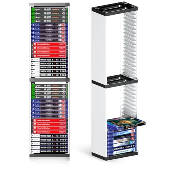 Nargos Video Game Storage Stand Tower for PS5/ PS4/ PS3/ Xbox Series S & X/Xbox one Game, Universal Game Disc Holder Vertical Blu Ray Case Organizer (White) by Nargos - Used - Very Good condition