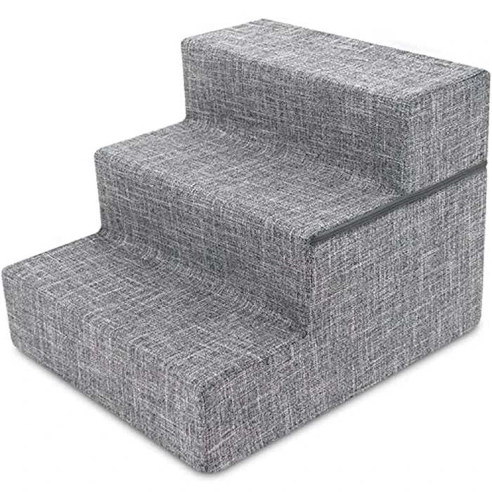 Best Pet Supplies Non-Slip Foam Dog Stair & Pet Ramp, Balanced Indoor Step Support - Foldable Stair, Ash Gray Linen,3-Step by Best Pet Supplies - Used - Like New condition