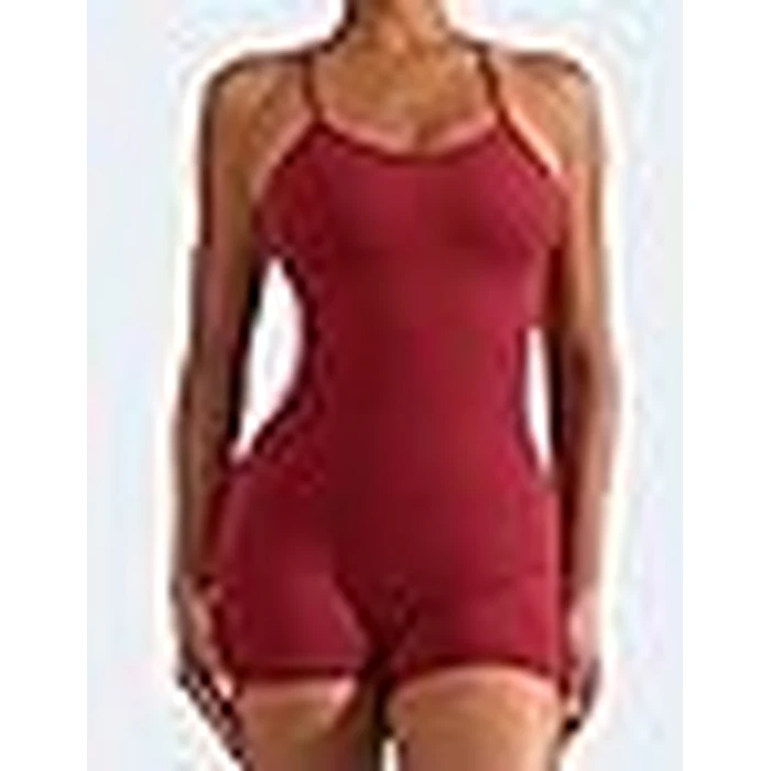 YEOREO Backless Tummy Control Jumpsuits for Women One Piece Workout Jumpsuits Sleeveless V Back Lizvette Scrunch Yoga Rompers Wine Red M by YEOREO - Image 6