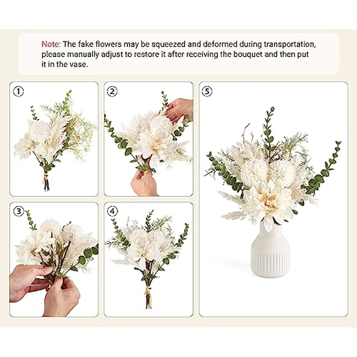 Mkono Small Artificial Flowers in Ceramic Vase 13.5" Centerpieces Coffee Table Decor, Silk Flower Arrangements for Home Decor Indoor Fake Flower Bouquet for Dining Room Kitchen Wedding, White by Mkono - Image 5