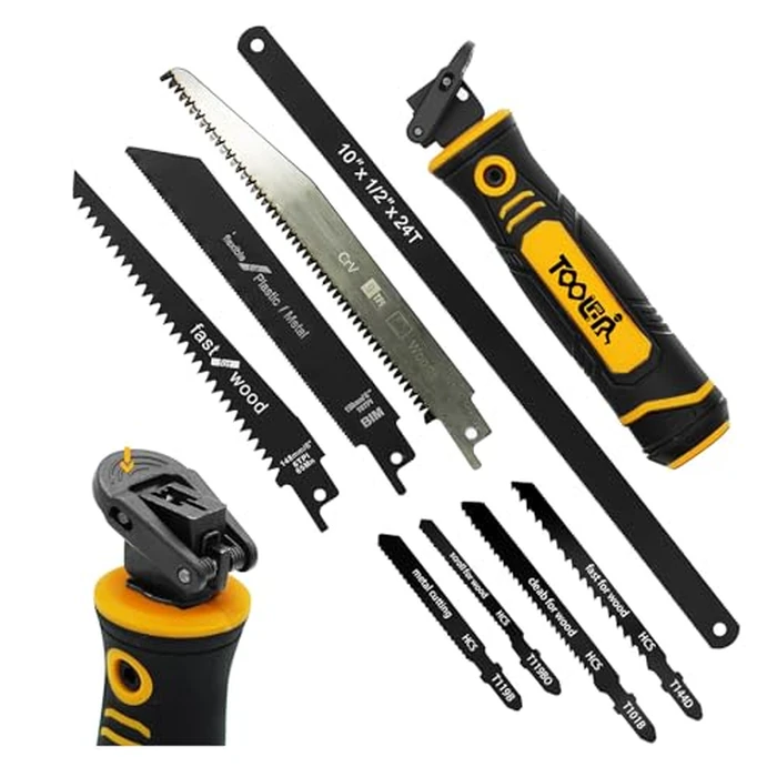 8-In-1 Multi Blades Hand Saw, Drywall Cutter. Hacksaw. Long Blade Hand Saw, Jab Saw, For Cutting Drywall, Sheetrock, Wood, Metel, Plastic, Plywood. Blade Quick Change Mechanism. by TOOLAN - Image 1