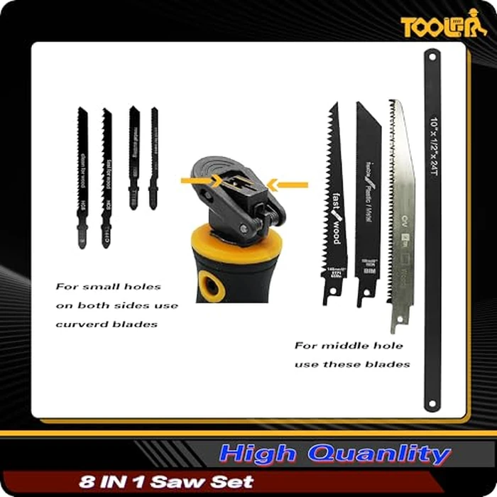 8-In-1 Multi Blades Hand Saw, Drywall Cutter. Hacksaw. Long Blade Hand Saw, Jab Saw, For Cutting Drywall, Sheetrock, Wood, Metel, Plastic, Plywood. Blade Quick Change Mechanism. by TOOLAN - Image 2