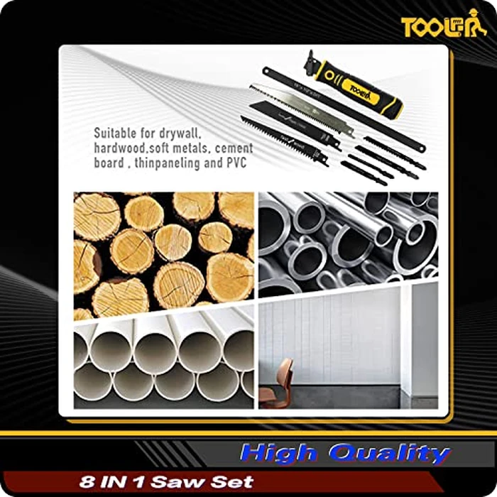 8-In-1 Multi Blades Hand Saw, Drywall Cutter. Hacksaw. Long Blade Hand Saw, Jab Saw, For Cutting Drywall, Sheetrock, Wood, Metel, Plastic, Plywood. Blade Quick Change Mechanism. by TOOLAN - Image 5
