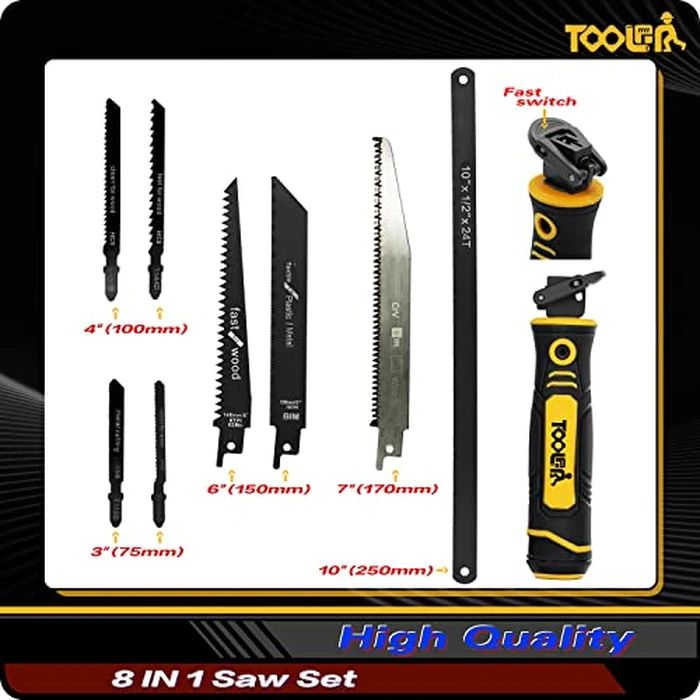 8-In-1 Multi Blades Hand Saw, Drywall Cutter. Hacksaw. Long Blade Hand Saw, Jab Saw, For Cutting Drywall, Sheetrock, Wood, Metel, Plastic, Plywood. Blade Quick Change Mechanism. by TOOLAN - Image 6