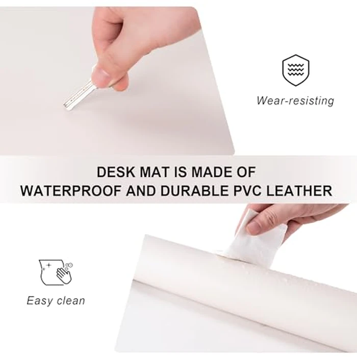 Leather Desk Pad Protector,Non-Slip Desk Pad,on-Slip PU Leather Large Mouse Pad,Easy Clean Desk Protecor Mat,Writing Pad for Office Work/Home/Decor(Off White, 47.2" x 17") by CADONO - Image 3