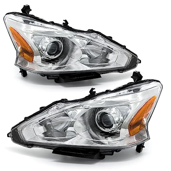ADCARLIGHTS 2013 2014 2015 Nissan Altima Headlight Assembly Only fit 4Door Clear Lens Chrome Housing with Amber Reflector Headlamp Replacement Left and Right Pair(Does Not Fit Xenon/HID)（W/O Bulbs） by ADCARLIGHTS - Used - Very Good condition - US$106.85