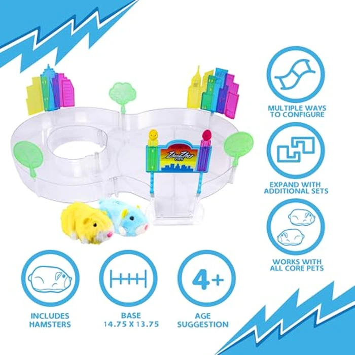 ZhuZhu City Downtown Starter Playset - Interactive Electronic Hamster Toy with Pipsqueak & Sophie - 40+ Sounds & Actions - Expandable Track Set Gift for Kids Ages 4+ by zhuzhu - Image 4
