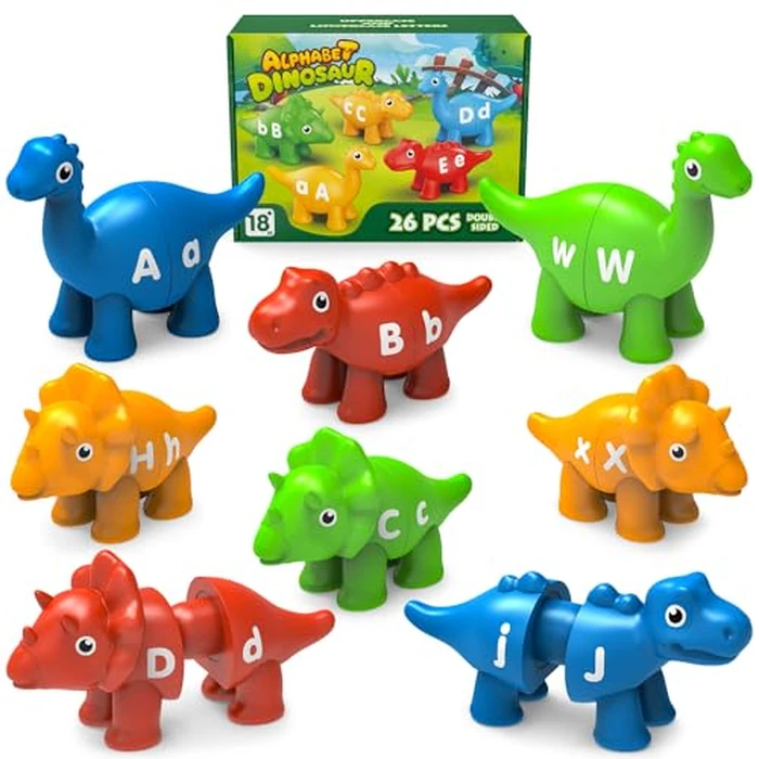 Edumoteso 26PCS Dinosaur Alphabet Learning Toys for 18M+, Montessori Educational Toys for 3 4 5 Year Old, Toddlers Preschool Activities Fine Motor Toys for Boys, Double Sided ABC Matching Game by Edumoteso - Used - Like New condition