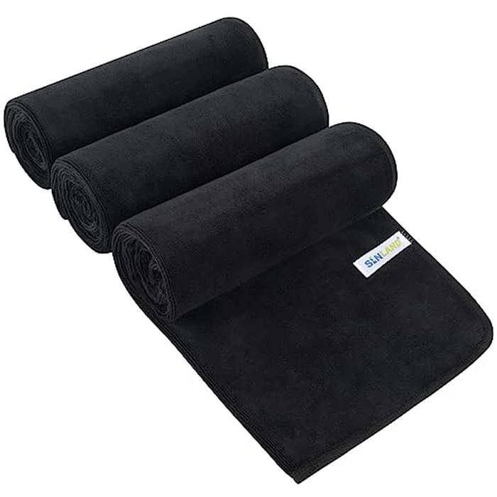 SINLAND Multi Purpose Towel Microfiber Travel Sports Towel Fast Drying Gym Towels Soft Super Absorbent Camping Towel for Beach, Swimming, Bath, Yoga, Backpacking 3-Pack 16 Inch X 32 Inch Black by Sinland - Used - Acceptable condition - CA$11.38
