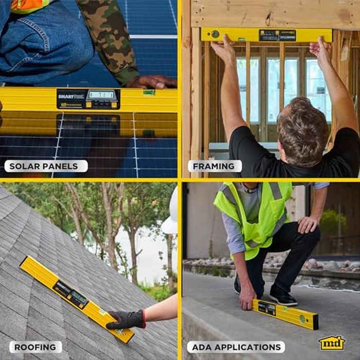 M-D Building Products 92325 SMARTTOOL(R) 48 Inch Digital Level: Precision Measurement w/LCD Screen, Audible Alerts, Water Resistance, High Visibility, & Heavy-Duty Aluminum Frame - Includes Carry Case by M-D Building Products - Image 5