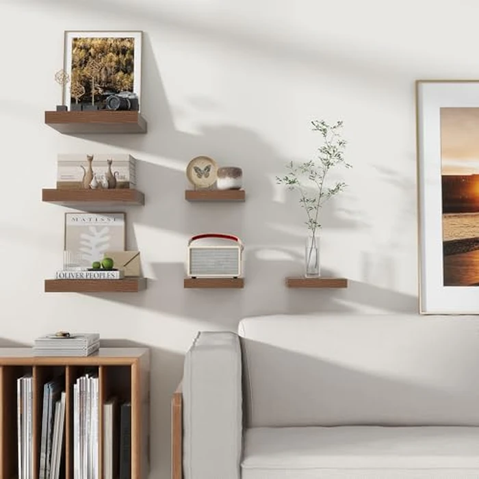 Square Floating Shelves for Wall, 12" W x 12" D x 1.4" H, 3 Pack of Small Wall Mounted Engineered Wood Shelves with Invisible Brackets for Living Room Bedroom Bathroom Kitchen Decor, Walnut by Venusmiles - Image 5