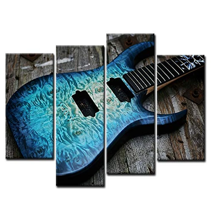 First Wall Art - Music Blue Guitar Lying on Wood Wall Art Decor Canvas Pictures Artwork 4 Panel Painting Prints for Home Living Dining Room by First Wall Art - Used - Good condition - CA$21.38