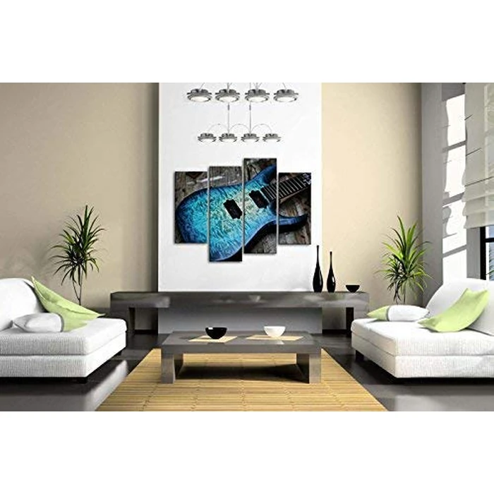 First Wall Art - Music Blue Guitar Lying on Wood Wall Art Decor Canvas Pictures Artwork 4 Panel Painting Prints for Home Living Dining Room by First Wall Art - Image 4
