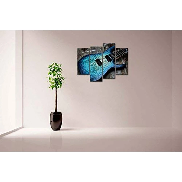 First Wall Art - Music Blue Guitar Lying on Wood Wall Art Decor Canvas Pictures Artwork 4 Panel Painting Prints for Home Living Dining Room by First Wall Art - Image 5