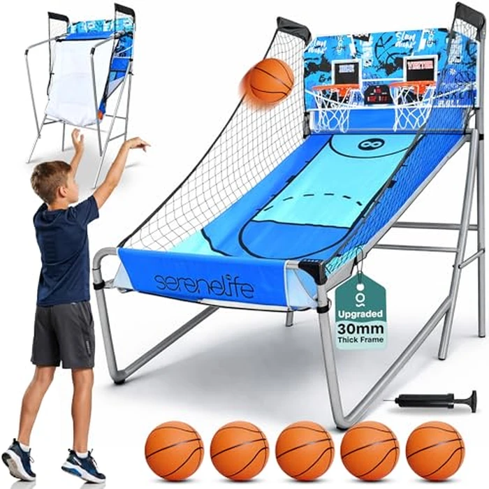 SereneLife Electronic Basketball Arcade Game- Foldable & Heavy-Duty Indoor Shootout, w/Electronic Scoreboard, Timer, Game Modes, Basketballs & Pump- Family Fun for All Ages by SereneLife - Used - Acceptable condition - CA$115.51