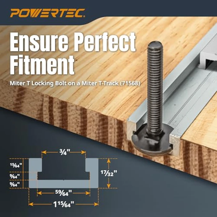POWERTEC 48" Miter T Track w/T-Bar for Table Saw, Router Table, Band Saw, Works with 3/4” x 3/8” Miter T Slot, Miter Gauge, T Track Accessories for Woodworking and Sliding Jigs, 1 Set (71156) by POWERTEC - Image 3