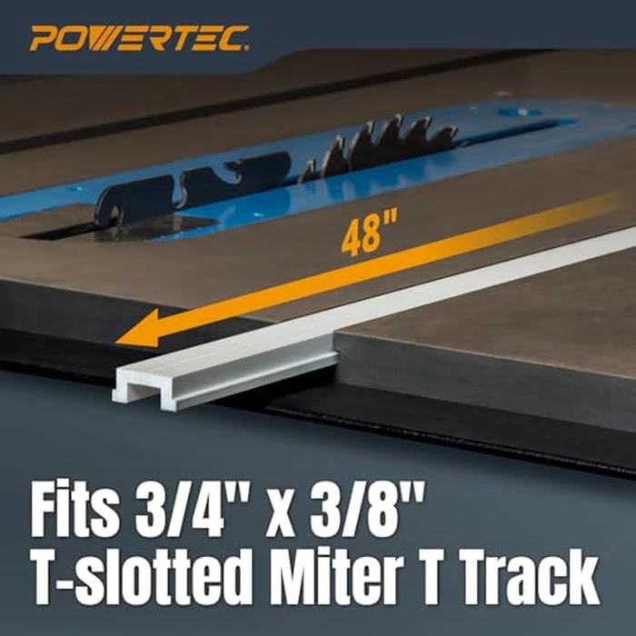 POWERTEC 48" Miter T Track w/T-Bar for Table Saw, Router Table, Band Saw, Works with 3/4” x 3/8” Miter T Slot, Miter Gauge, T Track Accessories for Woodworking and Sliding Jigs, 1 Set (71156) by POWERTEC - Image 4