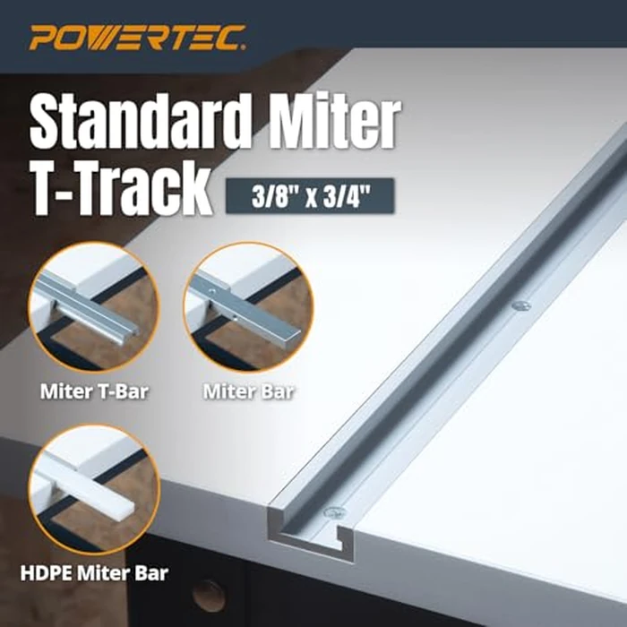 POWERTEC 48" Miter T Track w/T-Bar for Table Saw, Router Table, Band Saw, Works with 3/4” x 3/8” Miter T Slot, Miter Gauge, T Track Accessories for Woodworking and Sliding Jigs, 1 Set (71156) by POWERTEC - Image 5