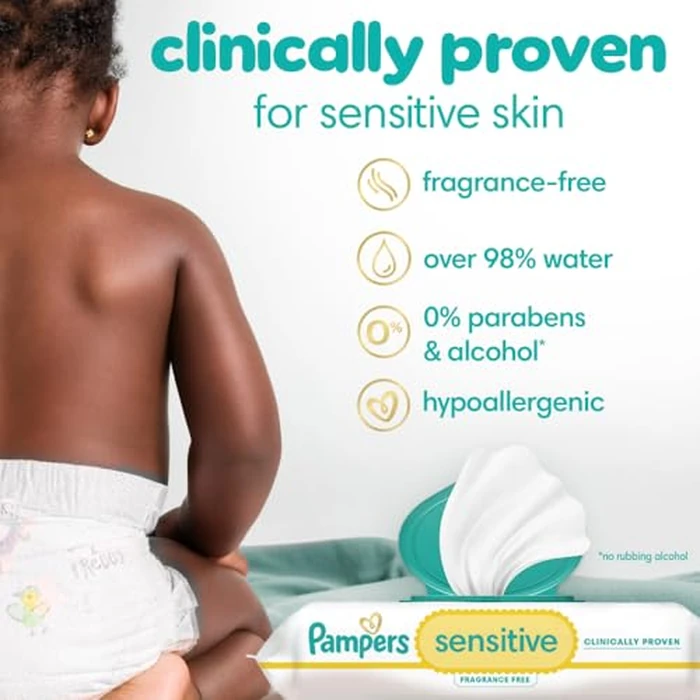 Pampers Baby Wipes, Sensitive, Water Based Wipe, Clinically Proven, Hypoallergenic, and Unscented for Babies, 336 Wipes Total (4 Flip-Top Packs) by Pampers - Image 2