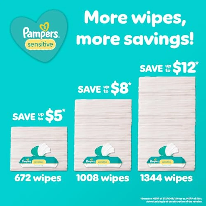 Pampers Baby Wipes, Sensitive, Water Based Wipe, Clinically Proven, Hypoallergenic, and Unscented for Babies, 336 Wipes Total (4 Flip-Top Packs) by Pampers - Image 3