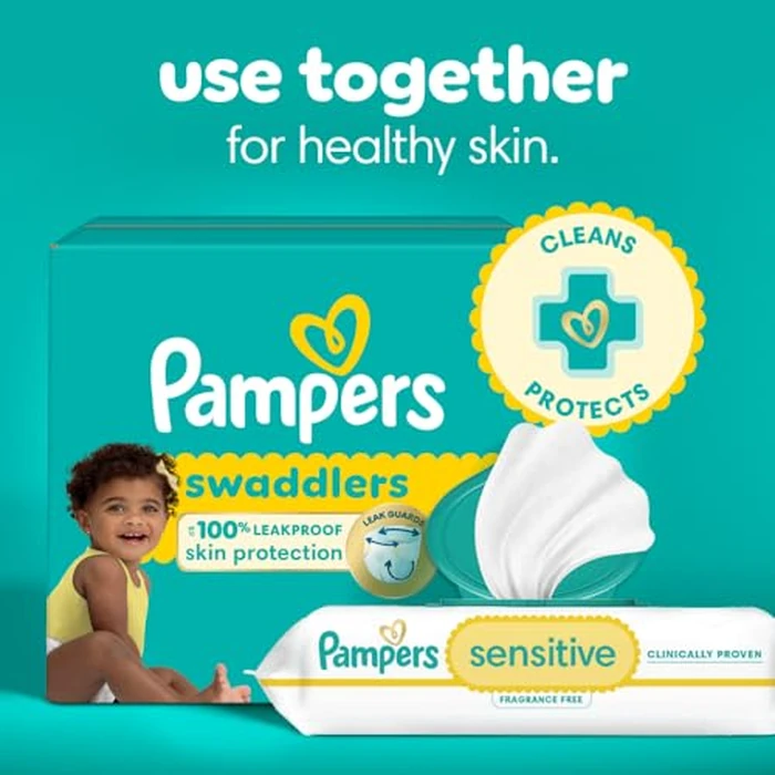 Pampers Baby Wipes, Sensitive, Water Based Wipe, Clinically Proven, Hypoallergenic, and Unscented for Babies, 336 Wipes Total (4 Flip-Top Packs) by Pampers - Image 8