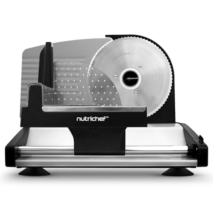 Nutrichef Electric Meat Slicer | 200W Automatic Meat, Deli & Bread Slicer | Adjustable Dial for 0-15mm Cutting Range Thickness | Removable 7.5 IN Stainless Steel Blade & Food Pusher for Safety (Black) by NutriChef - Used - Very Good condition - US$60.44