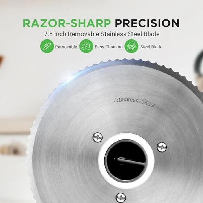 Nutrichef Electric Meat Slicer | 200W Automatic Meat, Deli & Bread Slicer | Adjustable Dial for 0-15mm Cutting Range Thickness | Removable 7.5 IN Stainless Steel Blade & Food Pusher for Safety (Black) by NutriChef - Image 4