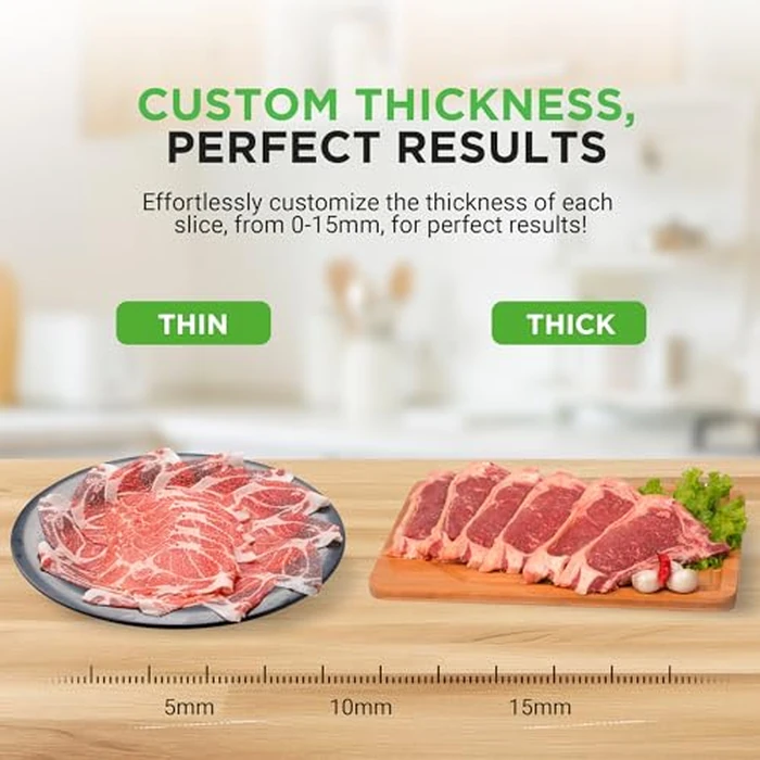 Nutrichef Electric Meat Slicer | 200W Automatic Meat, Deli & Bread Slicer | Adjustable Dial for 0-15mm Cutting Range Thickness | Removable 7.5 IN Stainless Steel Blade & Food Pusher for Safety (Black) by NutriChef - Image 5