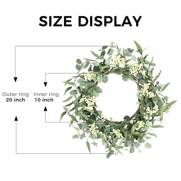 Pinkpum 20'' Eucalyptus Wreath for Front Door, Porch, Window - Green Decor for Home, Farmhouse - Spring, Summer, Fall, All Seasons by Pinkpum - Image 6